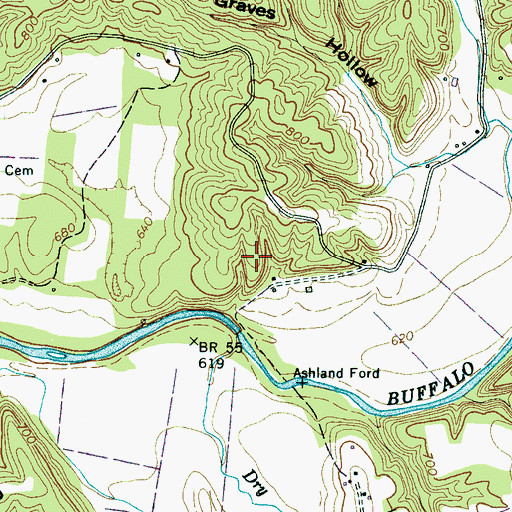 Topographic Map of Burns Cemetery, TN