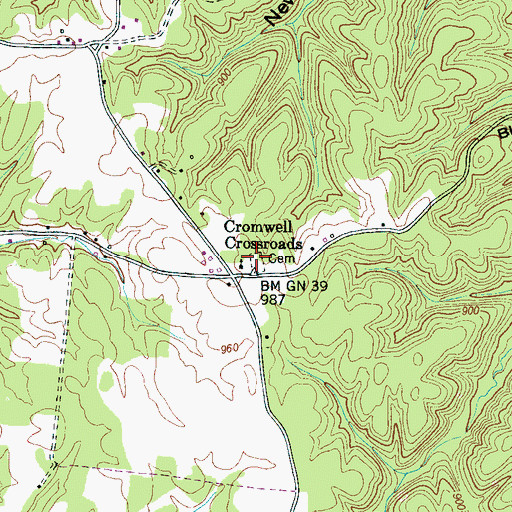 Topographic Map of Cromwell Crossroads Cemetery, TN
