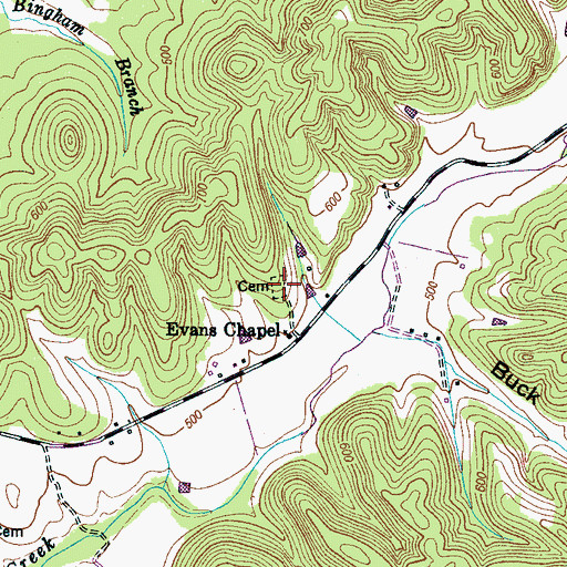 Topographic Map of Evans Chapel Cemetery, TN