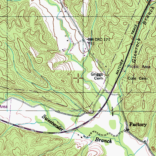 Topographic Map of Factory Cemetery, TN