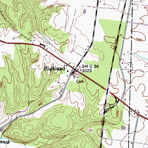 Topographic Map of Highland Cemetery, TN