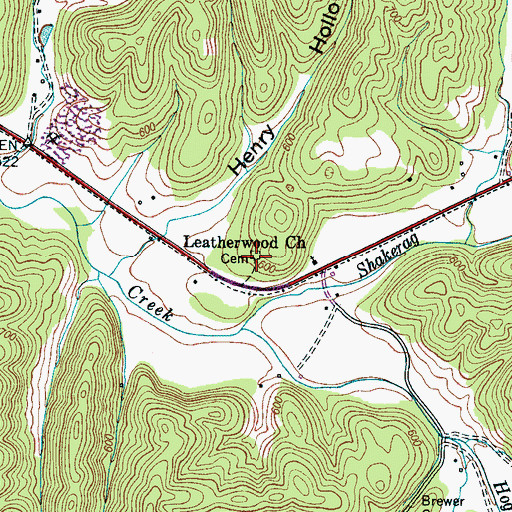 Topographic Map of Leatherwood Cemetery, TN