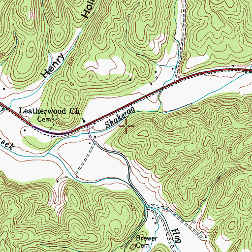Topographic Map of Leatherwood Cemetery, TN