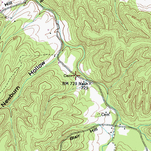 Topographic Map of Masonic Hall Cemetery, TN