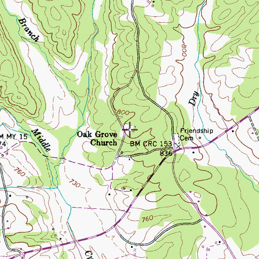 Topographic Map of Oak Grove Cemetery, TN