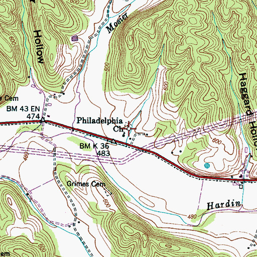 Topographic Map of Philadelphia Cemetery, TN