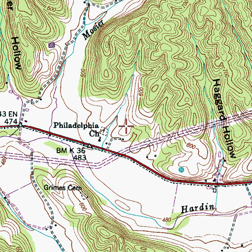 Topographic Map of Philadelphia School (historical), TN