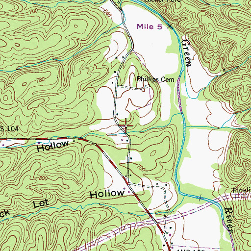 Topographic Map of Phillips Chapel, TN