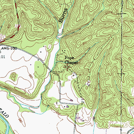 Topographic Map of Popes Chapel Cemetery, TN