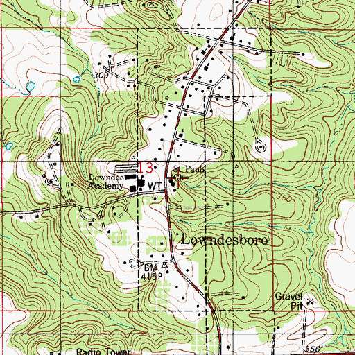 Topographic Map of Saint Pauls Church, AL