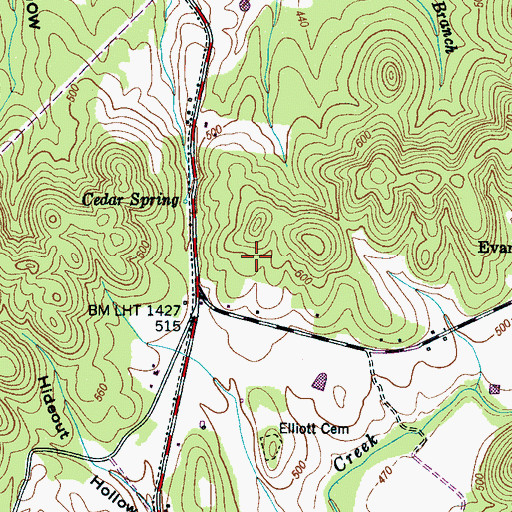 Topographic Map of Roberts Cemetery, TN