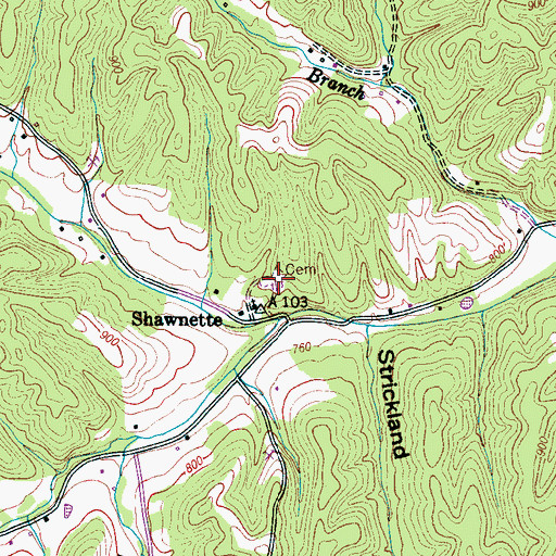 Topographic Map of Shawnette Cemetery, TN