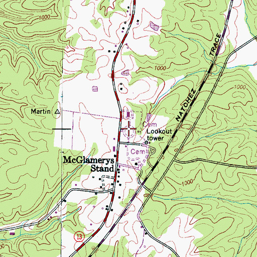 Topographic Map of Wayne County Memory Gardens, TN