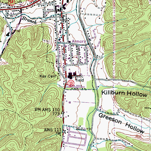 Topographic Map of Wayne County Vocational Center, TN