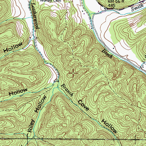 Topographic Map of William Riley Cemetery, TN