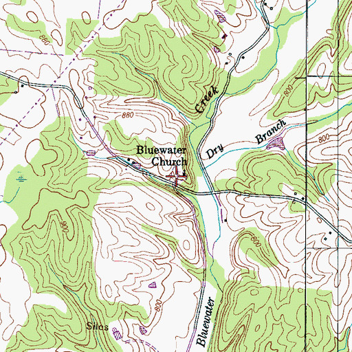 Topographic Map of Blue Water Cemetery, TN