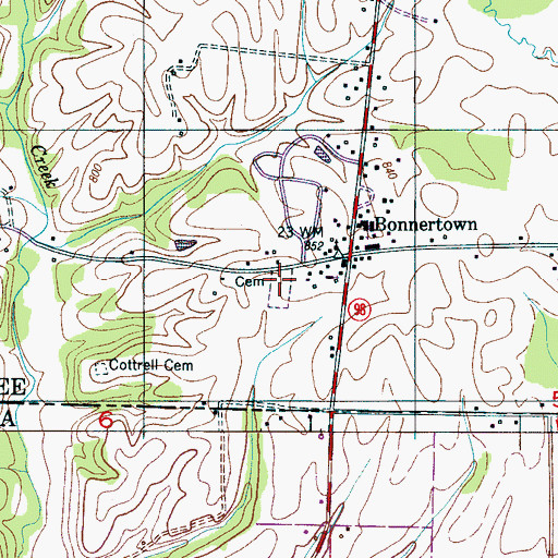 Topographic Map of Bonnertown Cemetery, TN