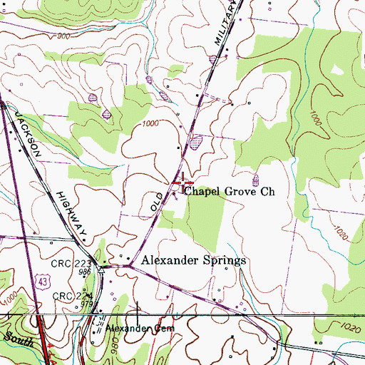 Topographic Map of Chapel Grove Cemetery, TN