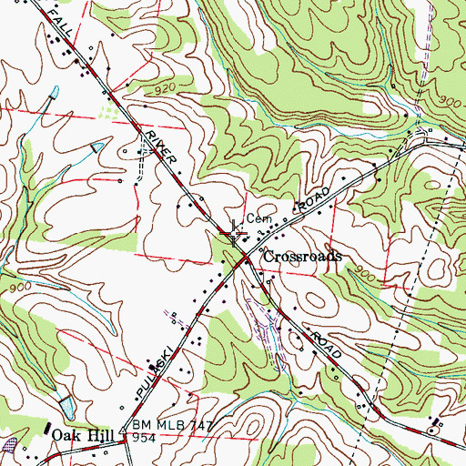 Topographic Map of Crossroads Cemetery, TN