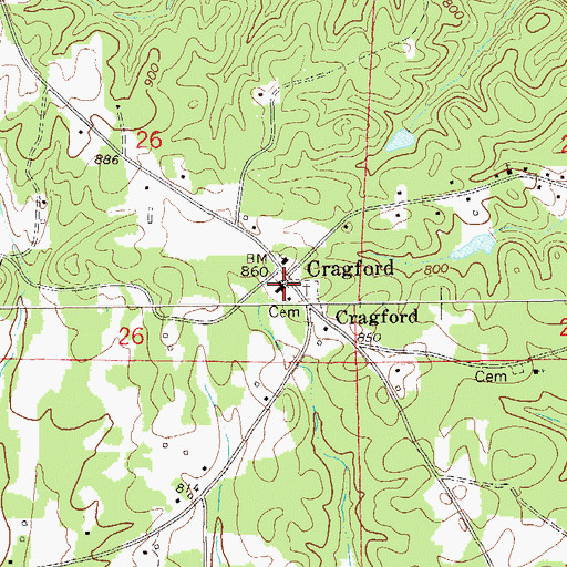 Topographic Map of Cragford Church, AL