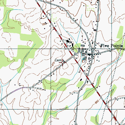 Topographic Map of Five Points Cemetery, TN