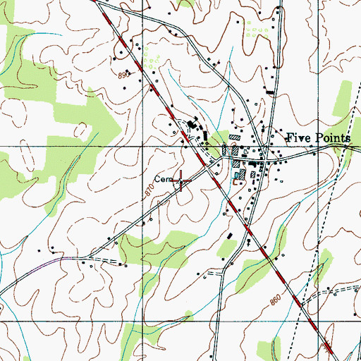 Topographic Map of Five Points Church of Christ, TN