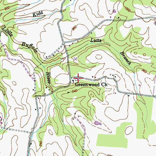 Topographic Map of Greenwood Cemetery, TN