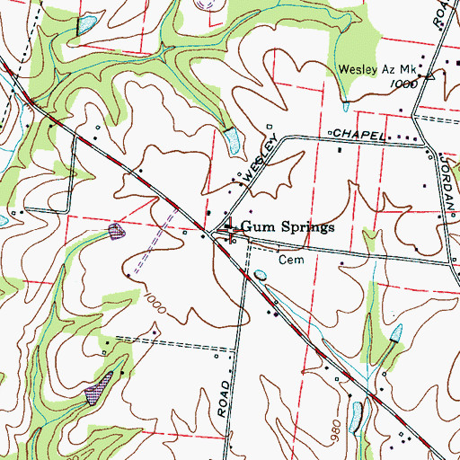 Topographic Map of Gum Springs Church, TN
