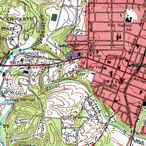 Topographic Map of Lawrenceburg City Cemetery, TN