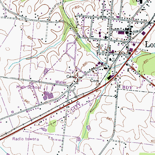 Topographic Map of Loretto Cemetery, TN