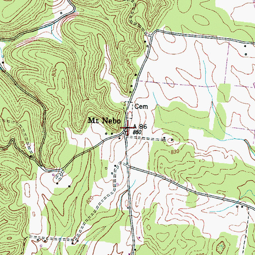 Topographic Map of Mount Nebo Cumberland Presbyterian Church, TN