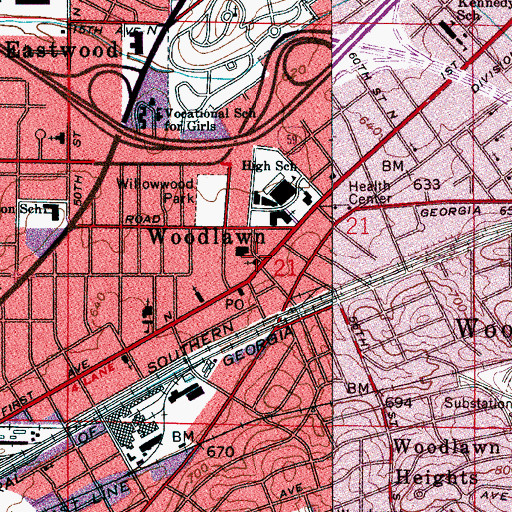 Topographic Map of Woodlawn United Methodist Church, AL