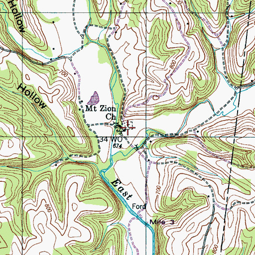 Topographic Map of Mount Zion Cemetery, TN