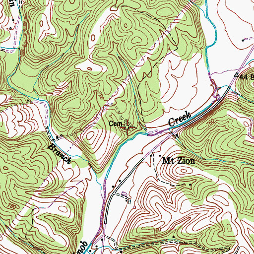 Topographic Map of Mount Zion Cemetery, TN