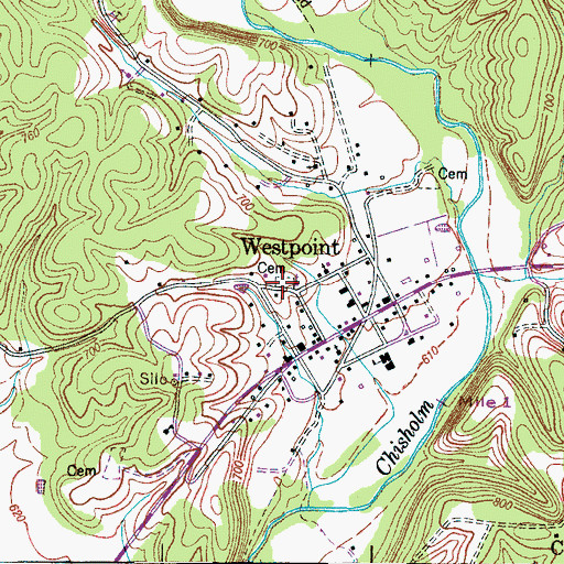 Topographic Map of Old West Point Cemetery, TN