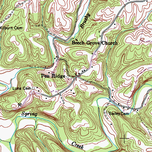 Topographic Map of Pea Ridge Church of Christ, TN