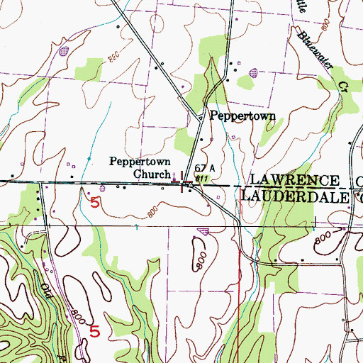 Topographic Map of Peppertown Cemetery, TN