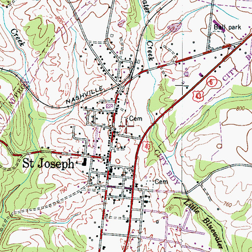 Topographic Map of Saint Joseph Cemetery, TN