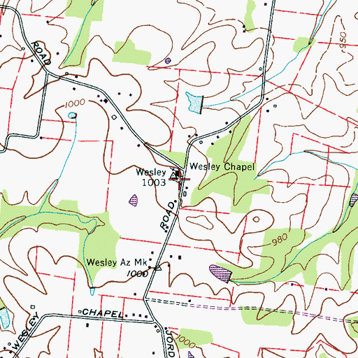 Topographic Map of Wesley Chapel Cemetery, TN