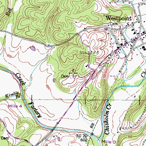 Topographic Map of West Point Cemetery, TN