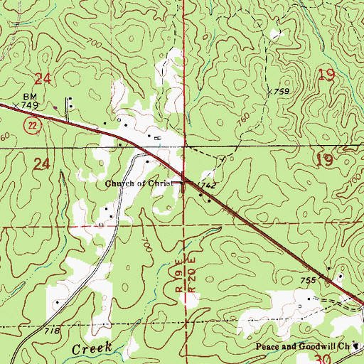 Topographic Map of Church of Christ, AL