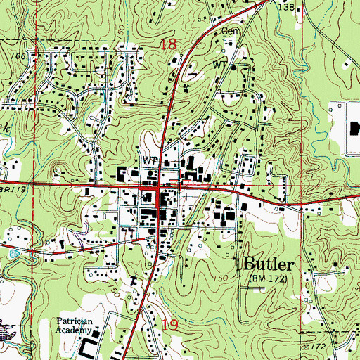 Topographic Map of Butler City Hall, AL