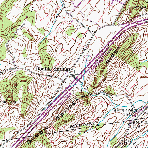 Topographic Map of Double Springs, TN