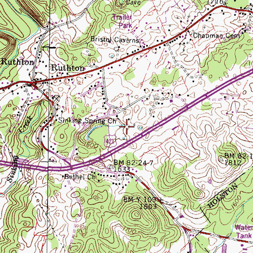 Topographic Map of Sinking Springs, TN