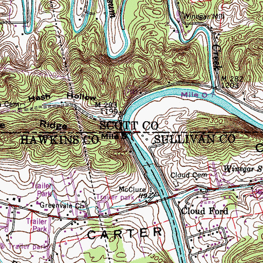 Topographic Map of State Line Shoals, TN