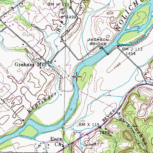 Topographic Map of Clarks Creek Shoals, TN
