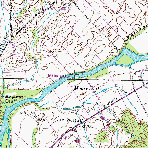 Topographic Map of Stuarts Shoals, TN