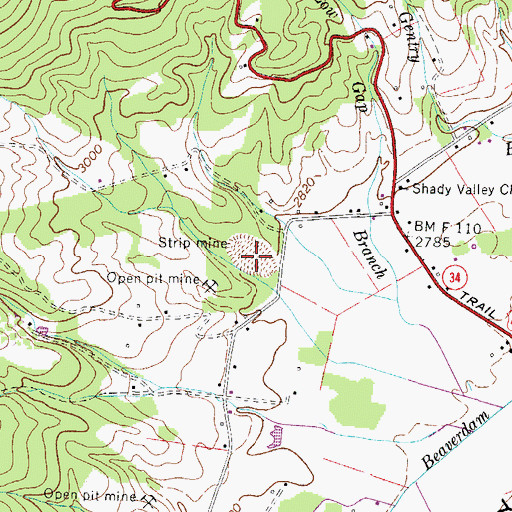 Topographic Map of King Mine, TN