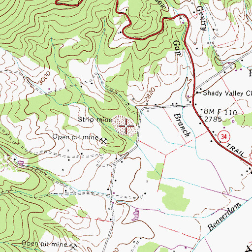 Topographic Map of King Mine, TN