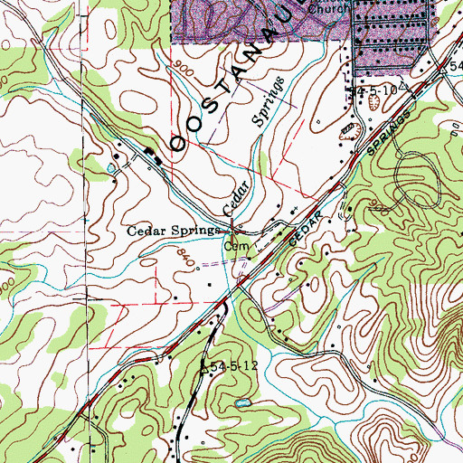 Topographic Map of Cedar Springs, TN